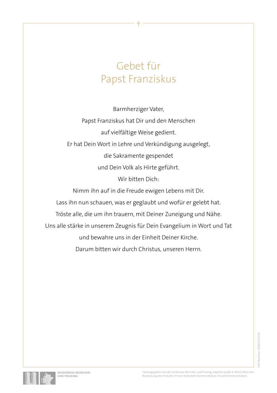 Gebet für Papst Franziskus