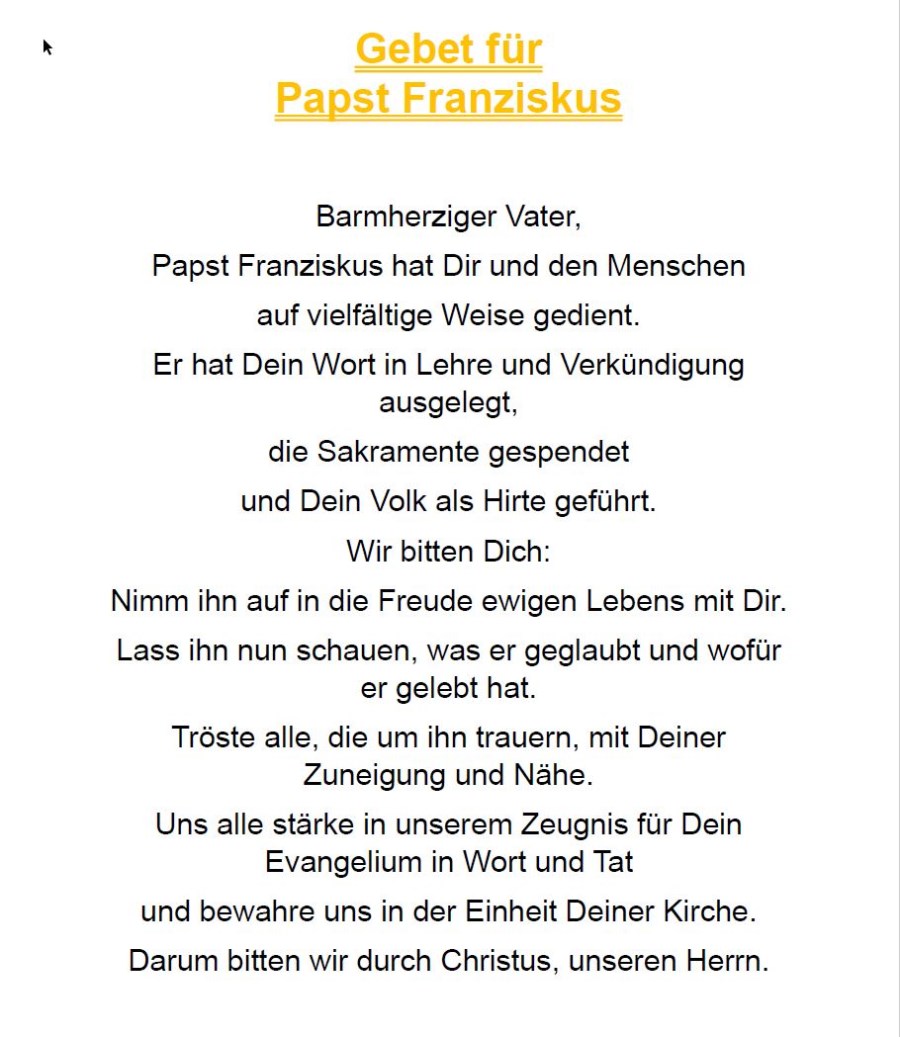 Gebet für Papst Franziskus