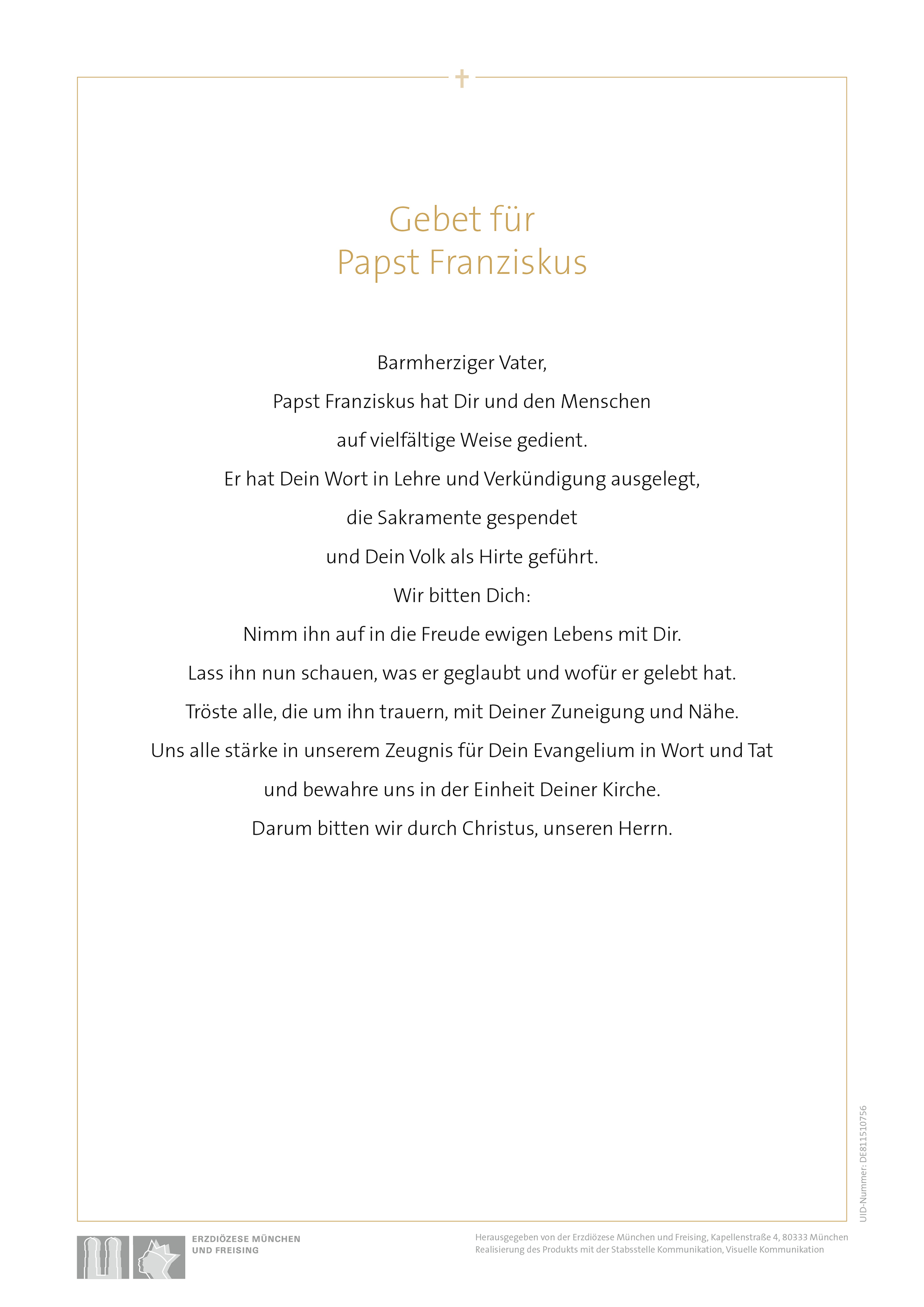 Gebet zum Tod von Papst Franziskus