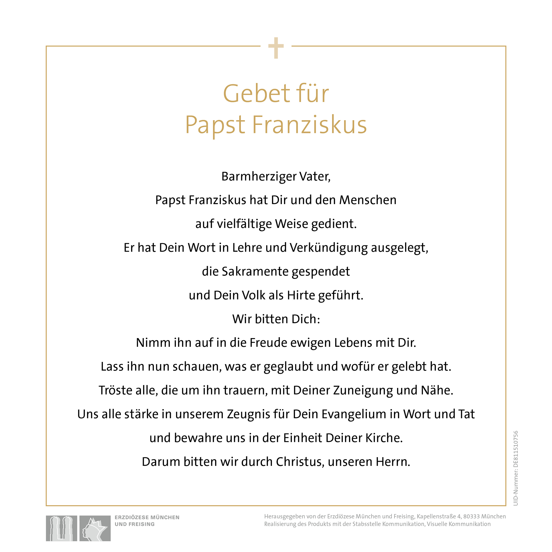 Gebet zum Tod von Papst Franziskus