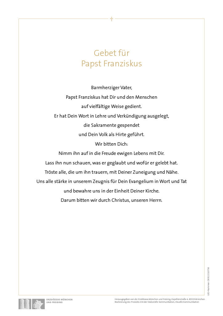 Gebet Todesfall Papst Franziskus