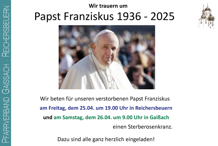 Einladung zum Sterberosenkranz für unseren verstorbenen Papst Franziskus