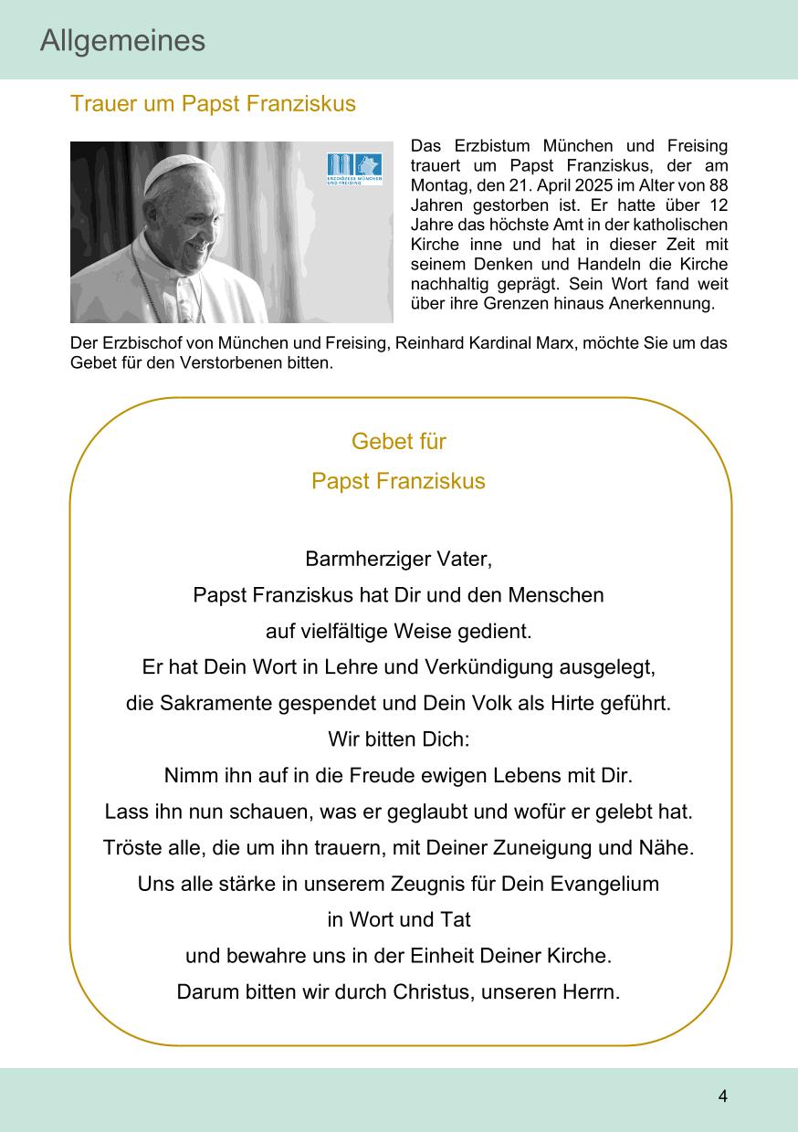 Pfarrblatt für die Pfarrverbände Hörgertshausen-Gammelsdorf und Mauern 05. Mai bis 01. Juni 2025 Seite 04