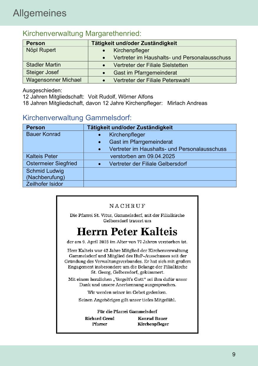 Pfarrblatt für die Pfarrverbände Hörgertshausen-Gammelsdorf und Mauern 05. Mai bis 01. Juni 2025 Seite 09