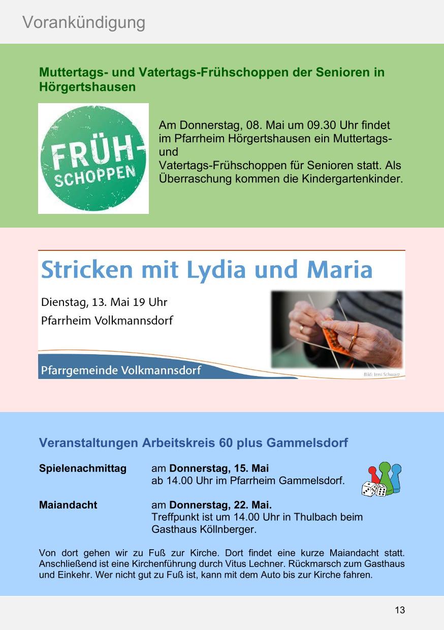Pfarrblatt für die Pfarrverbände Hörgertshausen-Gammelsdorf und Mauern 05. Mai bis 01. Juni 2025 Seite 13