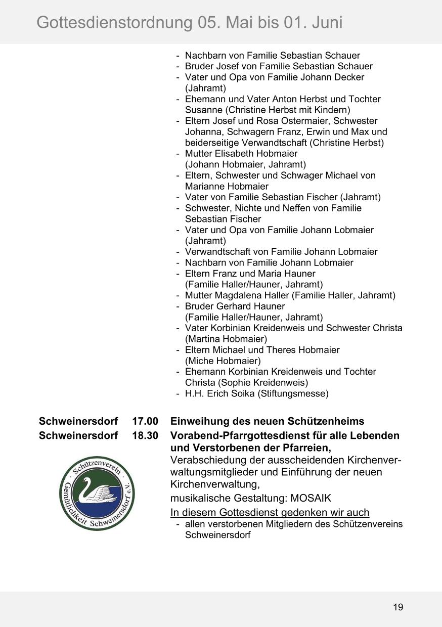 Pfarrblatt für die Pfarrverbände Hörgertshausen-Gammelsdorf und Mauern 05. Mai bis 01. Juni 2025 Seite 19