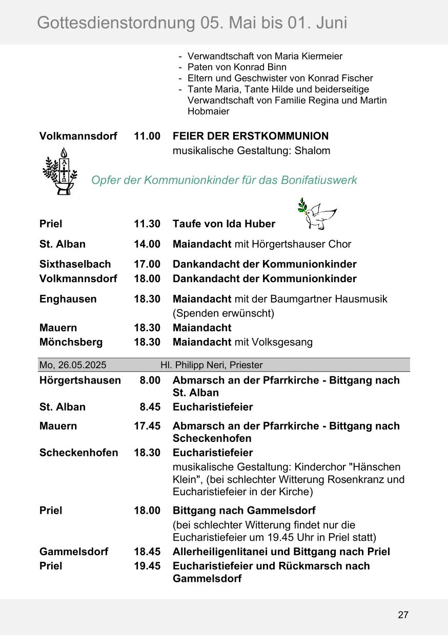 Pfarrblatt für die Pfarrverbände Hörgertshausen-Gammelsdorf und Mauern 05. Mai bis 01. Juni 2025 Seite 27