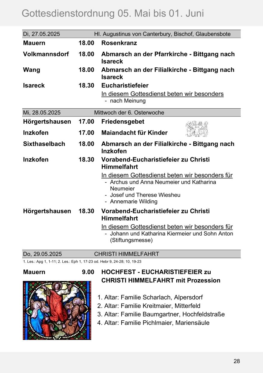 Pfarrblatt für die Pfarrverbände Hörgertshausen-Gammelsdorf und Mauern 05. Mai bis 01. Juni 2025 Seite 28