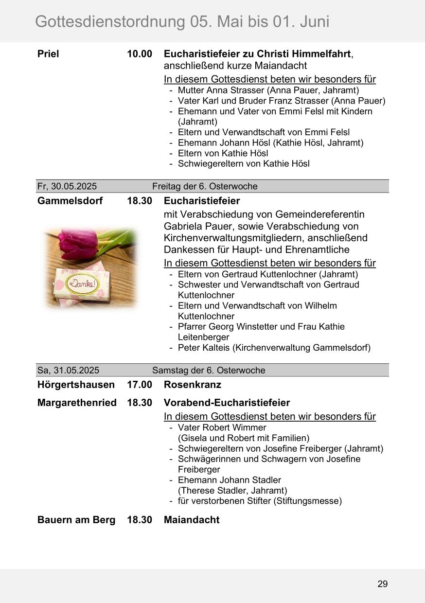 Pfarrblatt für die Pfarrverbände Hörgertshausen-Gammelsdorf und Mauern 05. Mai bis 01. Juni 2025 Seite 29