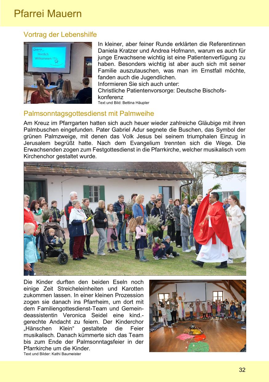 Pfarrblatt für die Pfarrverbände Hörgertshausen-Gammelsdorf und Mauern 05. Mai bis 01. Juni 2025 Seite 32