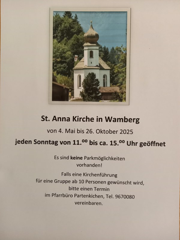 Öffnungszeiten Wamberger Kirche