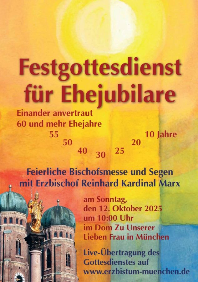 Plakat mit der Ankündigung für den Festgottesdienst der Ehejubilare 2025