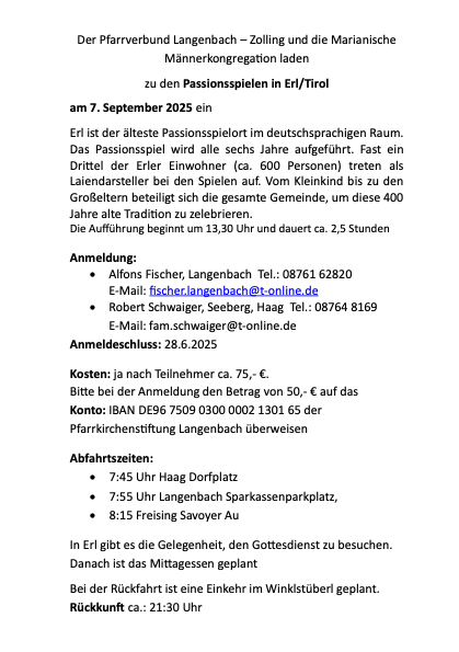 Erl Passionsspiele Einlegeblatt Pfarrbrief