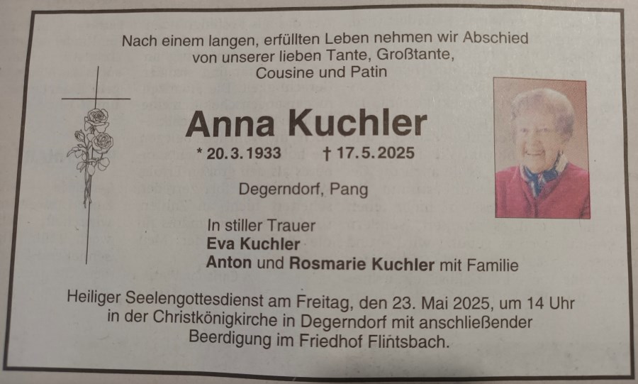 Sterbebild Anna Kuchler