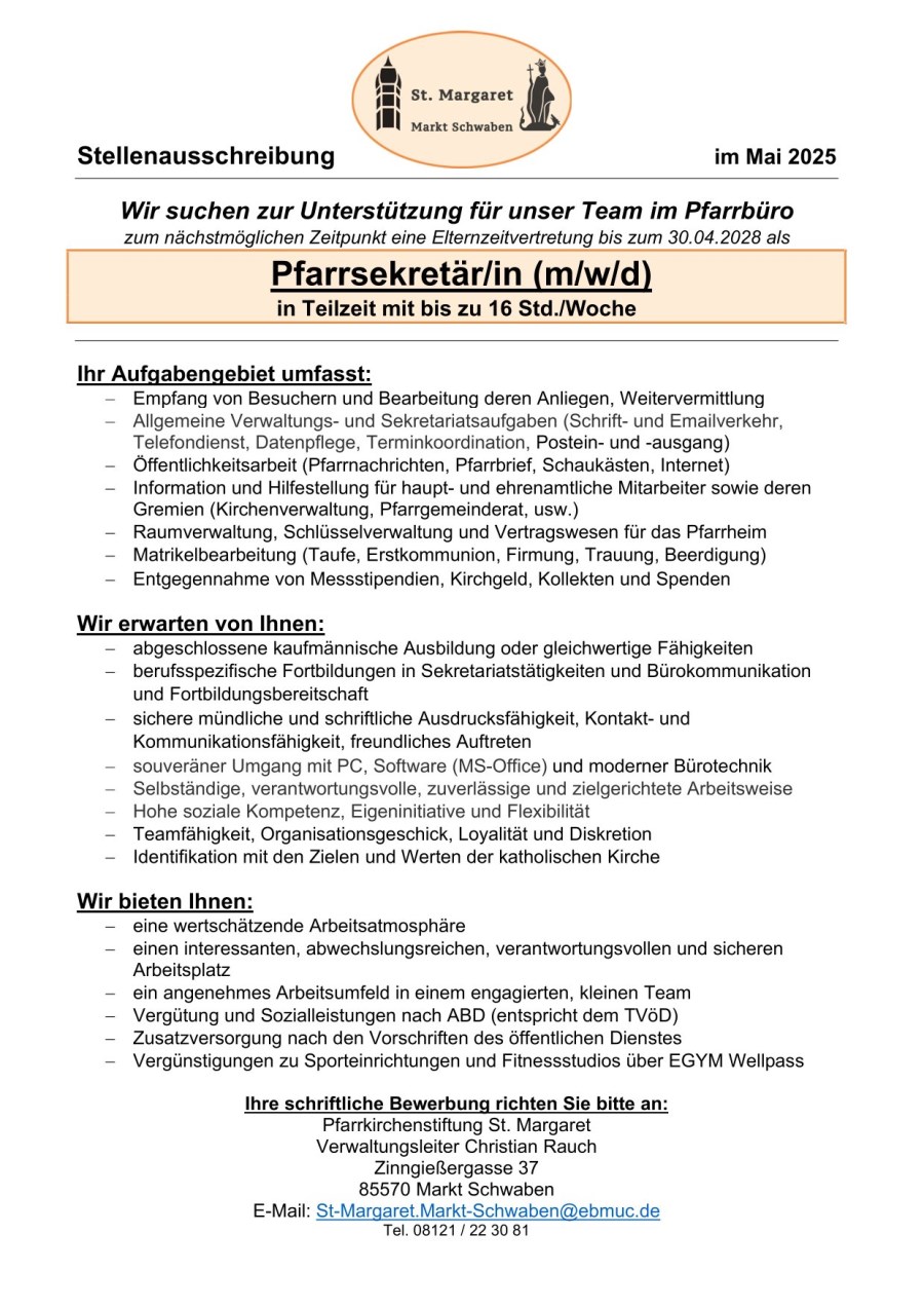 Stellenanzeige Pfarrsekretärin_Mai 2025-