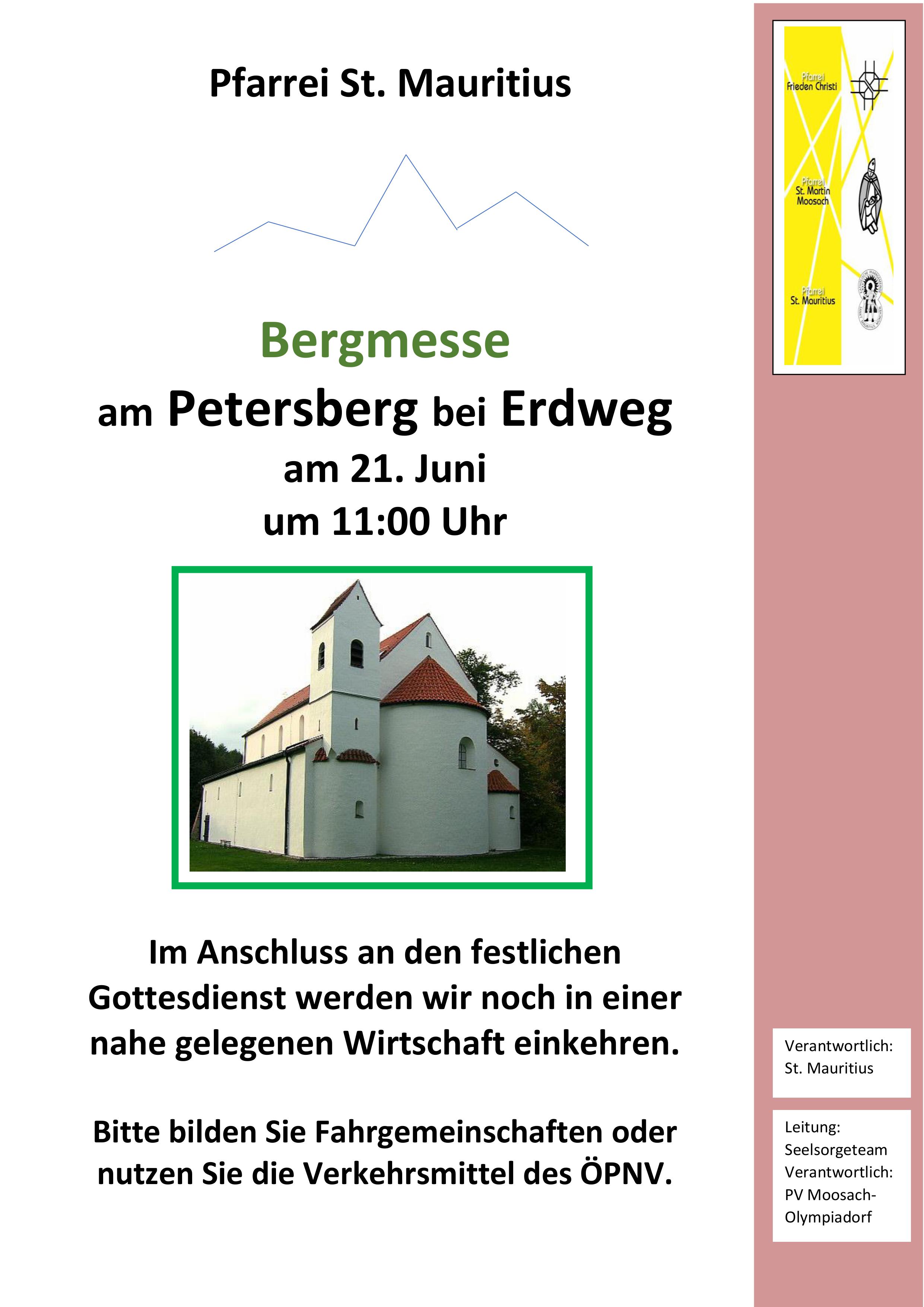 Bergmesse am Petersberg bei Erdweg am 21. Juni um 11:00 Uhr