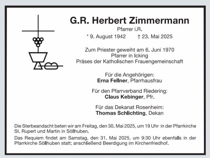 Herbert Zimmermann Sterbeanzeige