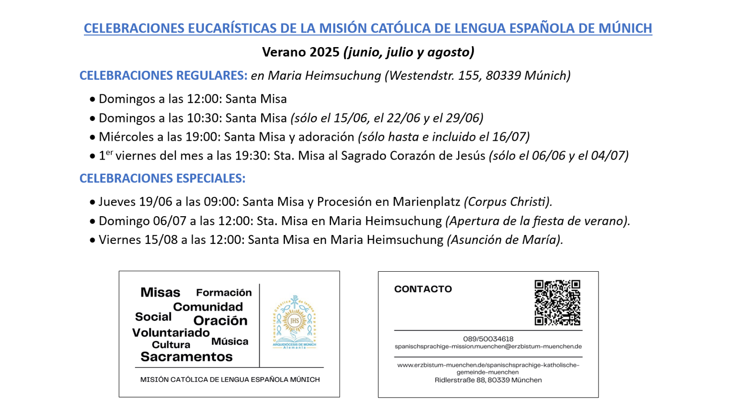 Santas Misas en Verano 2025 Múnich