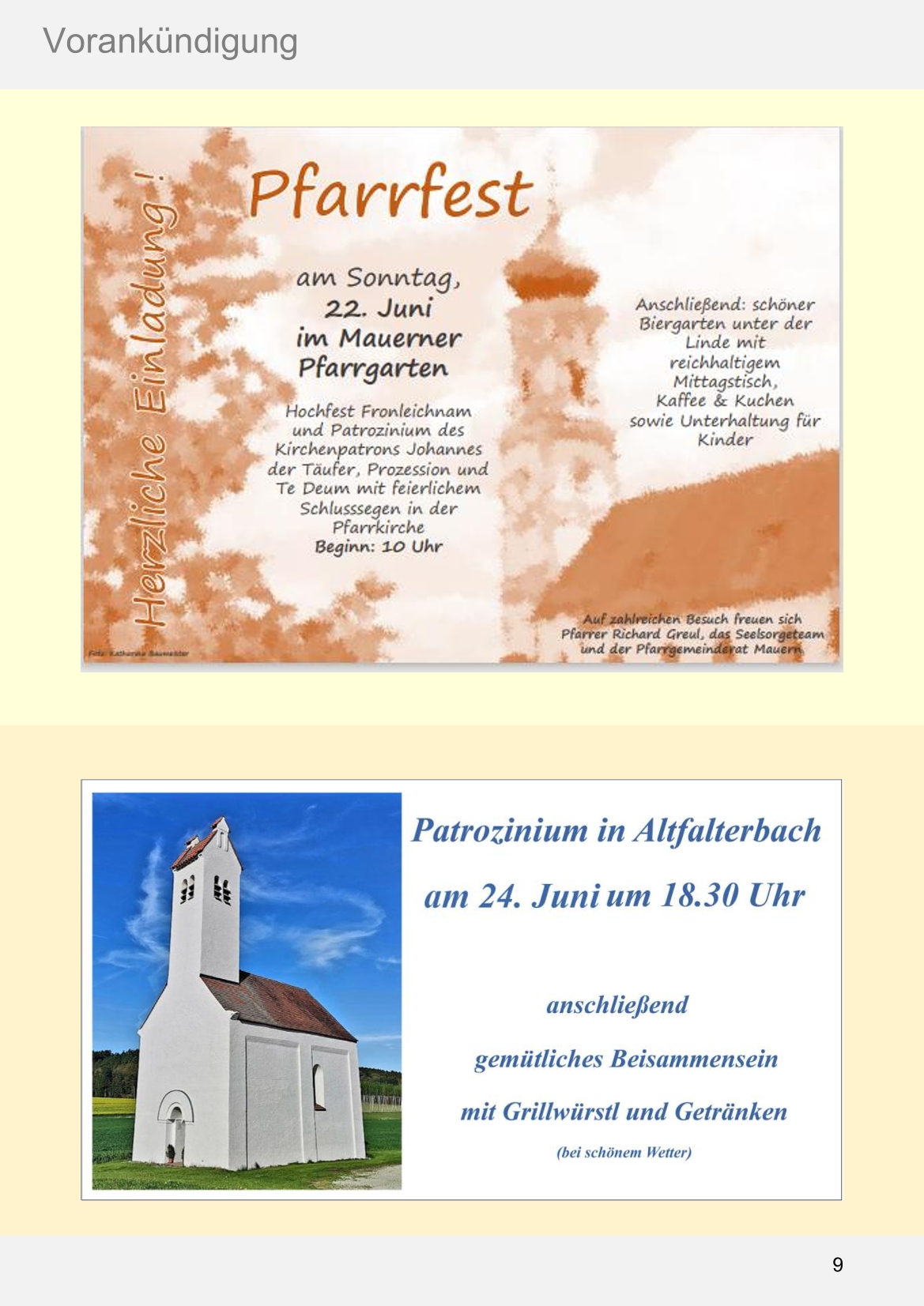 Pfarrblatt für die Pfarrverbände Hörgertshausen-Gammelsdorf und Mauern 02. Juni bis 13. Juli 2025 Seite 9