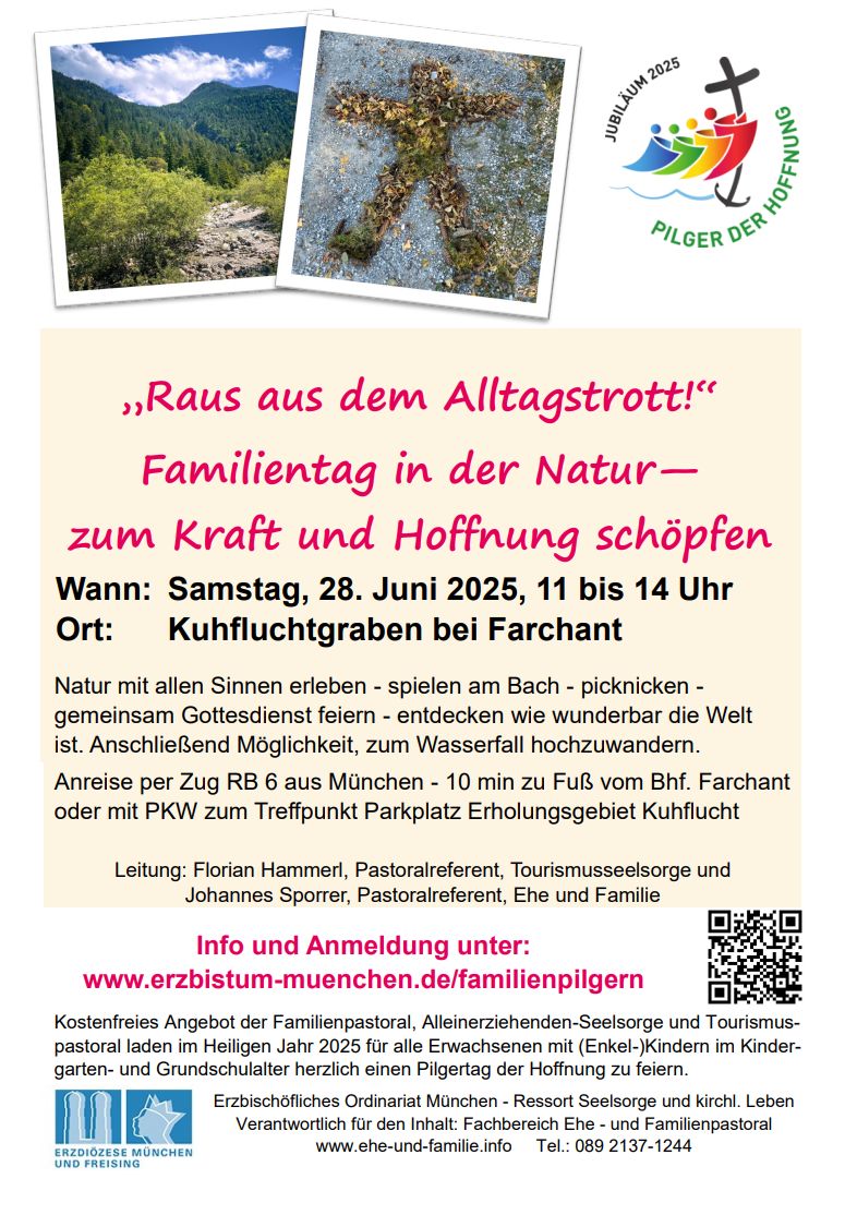 Ankündigungsplakat für das Familienpilgern am 28. Juni 2025 in Farching