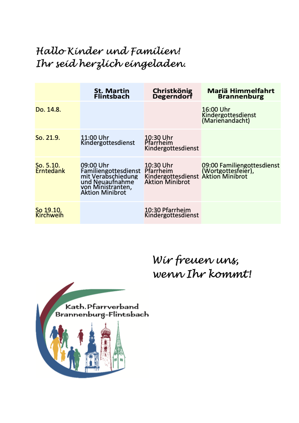 Kindergottesdienst 2025 August - November