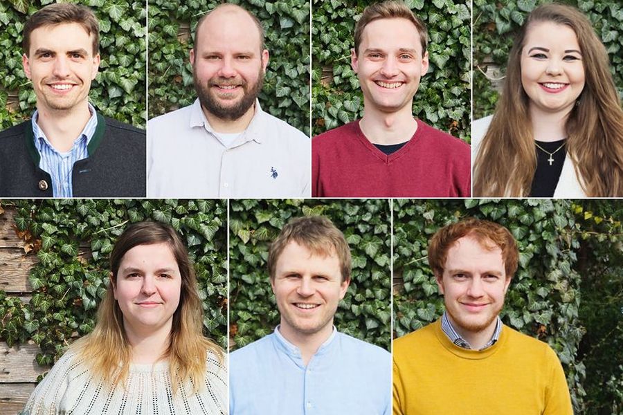 Obere Reihe von links: Philipp Hauptmann, Michael Schenke,   Markus Schnabel und Sarah Schönhofer. Untere Reihe von links: Melanie Schreuder, Christopher Slotta und Michael Weweler.