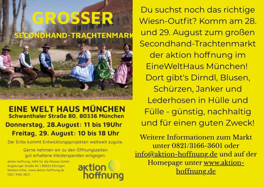 Trachtenmarkt im Eine Welt Haus in München am 28. und 29. August 2025