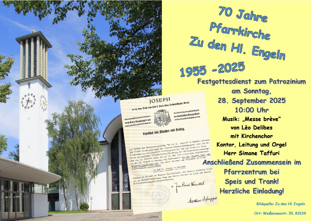 Einladung 70 Jahre Zu den Hl. Engeln