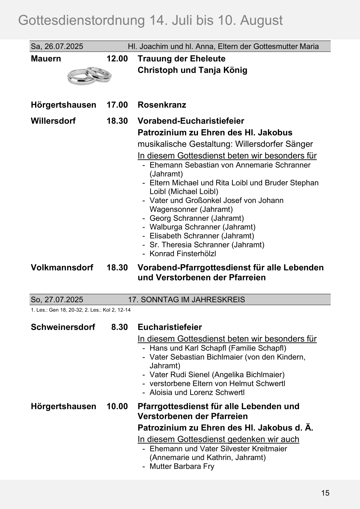 Pfarrblatt für die Pfarrverbände Hörgertshausen-Gammelsdorf und Mauern 14. Juli bis 10. August 2025 Seite 15