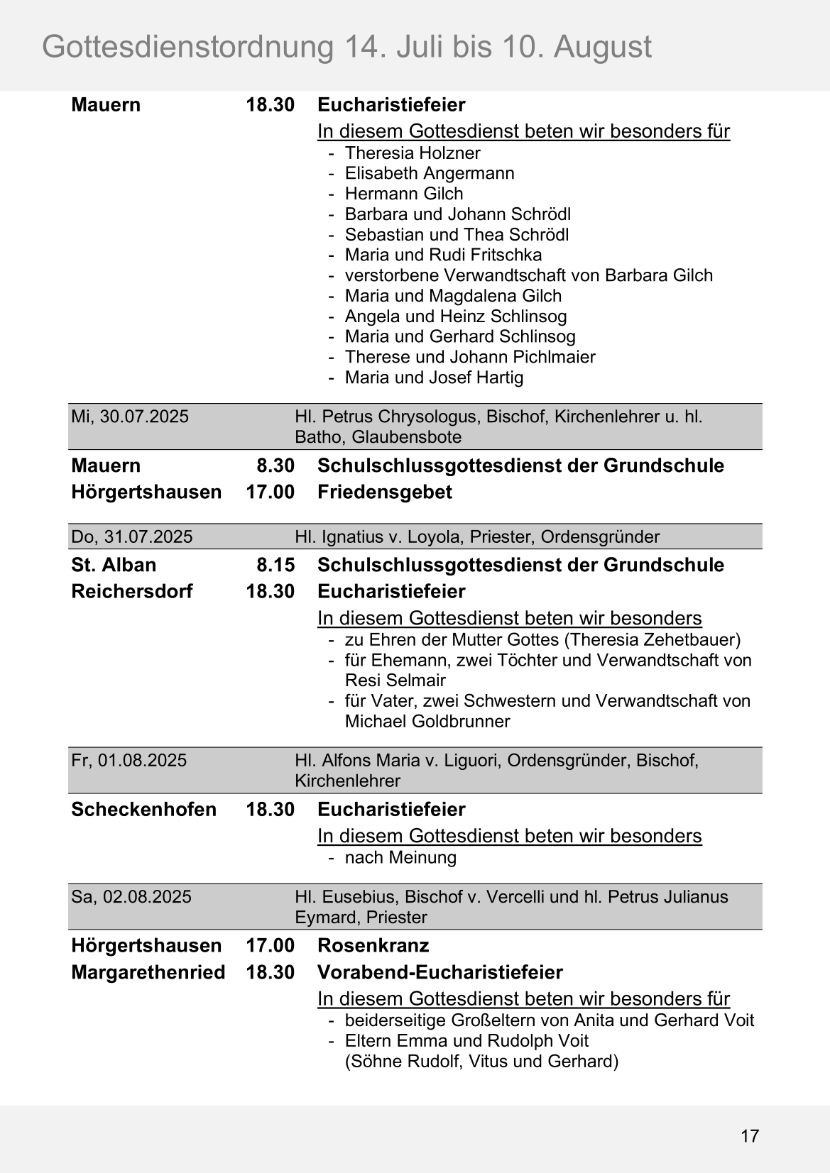 Pfarrblatt für die Pfarrverbände Hörgertshausen-Gammelsdorf und Mauern 14. Juli bis 10. August 2025 Seite 17