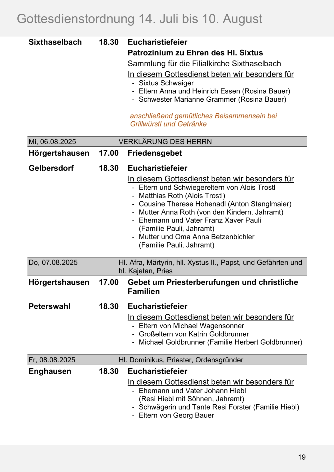 Pfarrblatt für die Pfarrverbände Hörgertshausen-Gammelsdorf und Mauern 14. Juli bis 10. August 2025 Seite 19