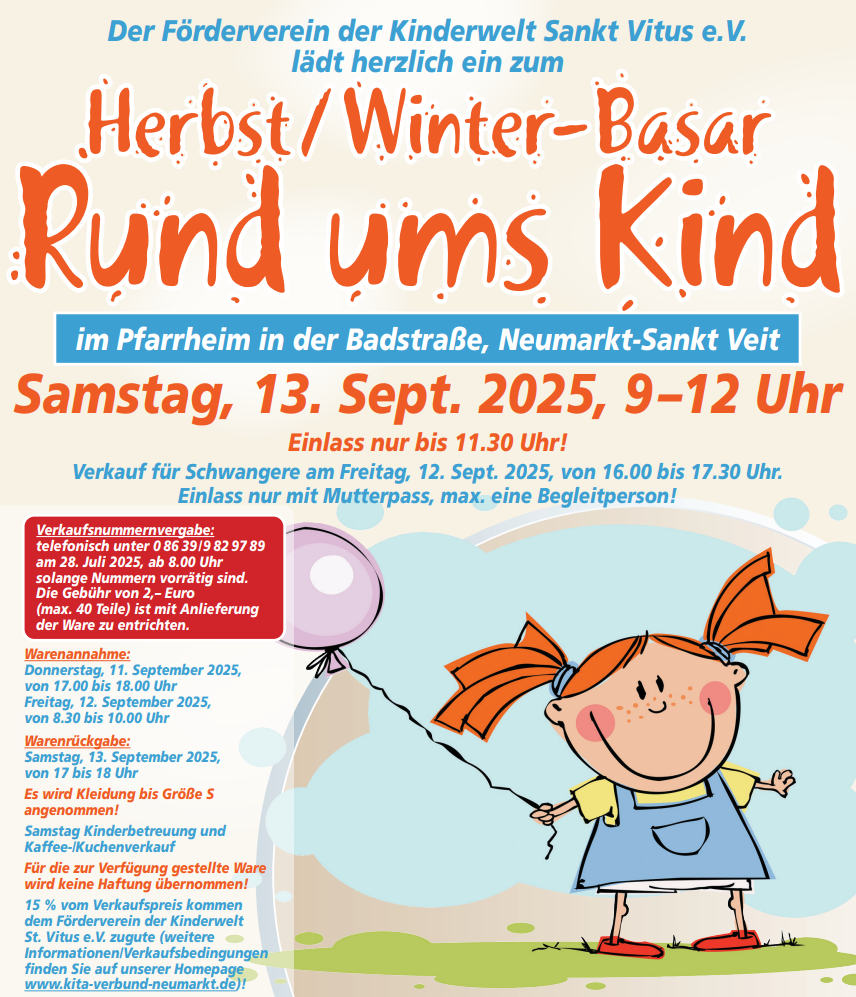 Herbstbasar 2025 Rund ums Kind, Förderverein Kinderwelt Sankt Vitus