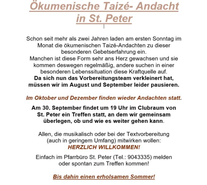 Taizè Suche nach weiteren Mitarbeitern