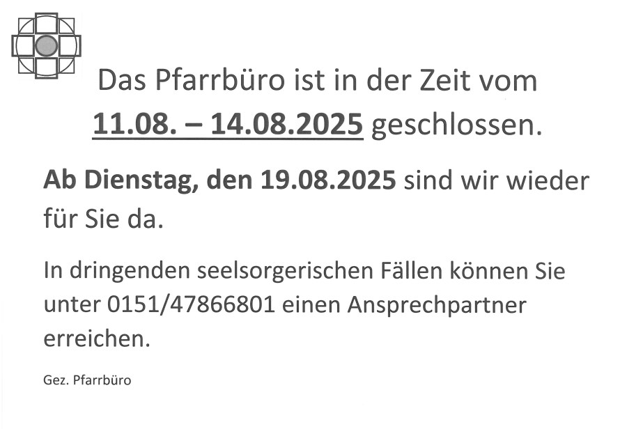 Pfarrbüro geschlossen