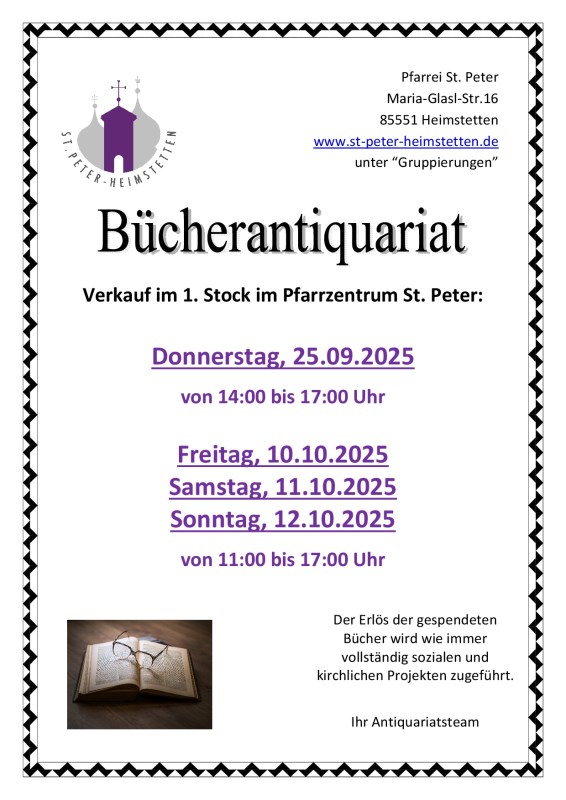 2025_Plakat Bücherantiquariat Termine Verkauf 1. Stock September und Oktober  2025