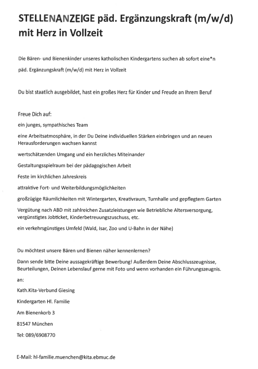 Stellenanzeige KIGA HF 2025