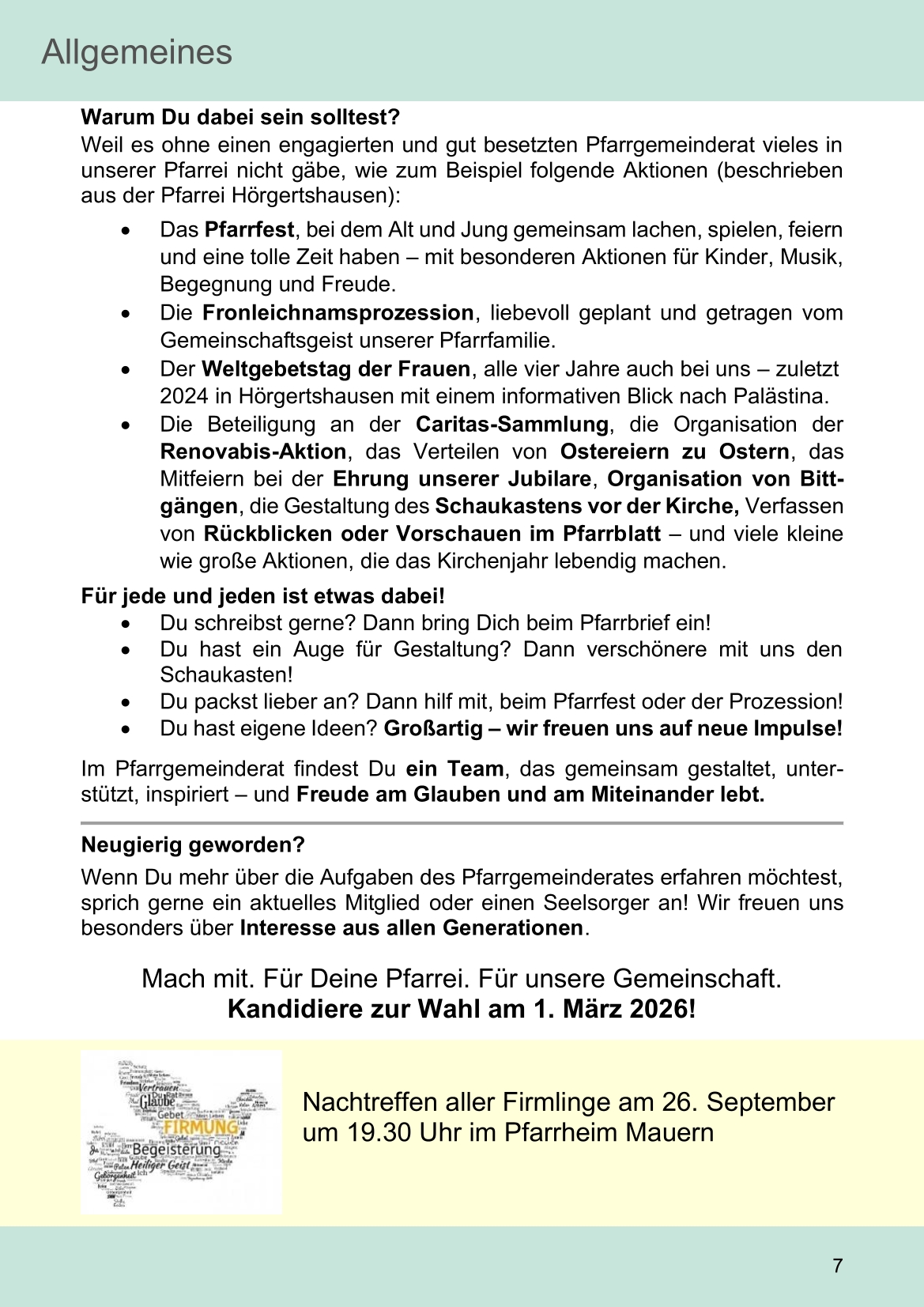 Pfarrblatt für die Pfarrverbände Hörgertshausen-Gammelsdorf und Mauern 11. August bis 05. Oktober 2025 Seite 07