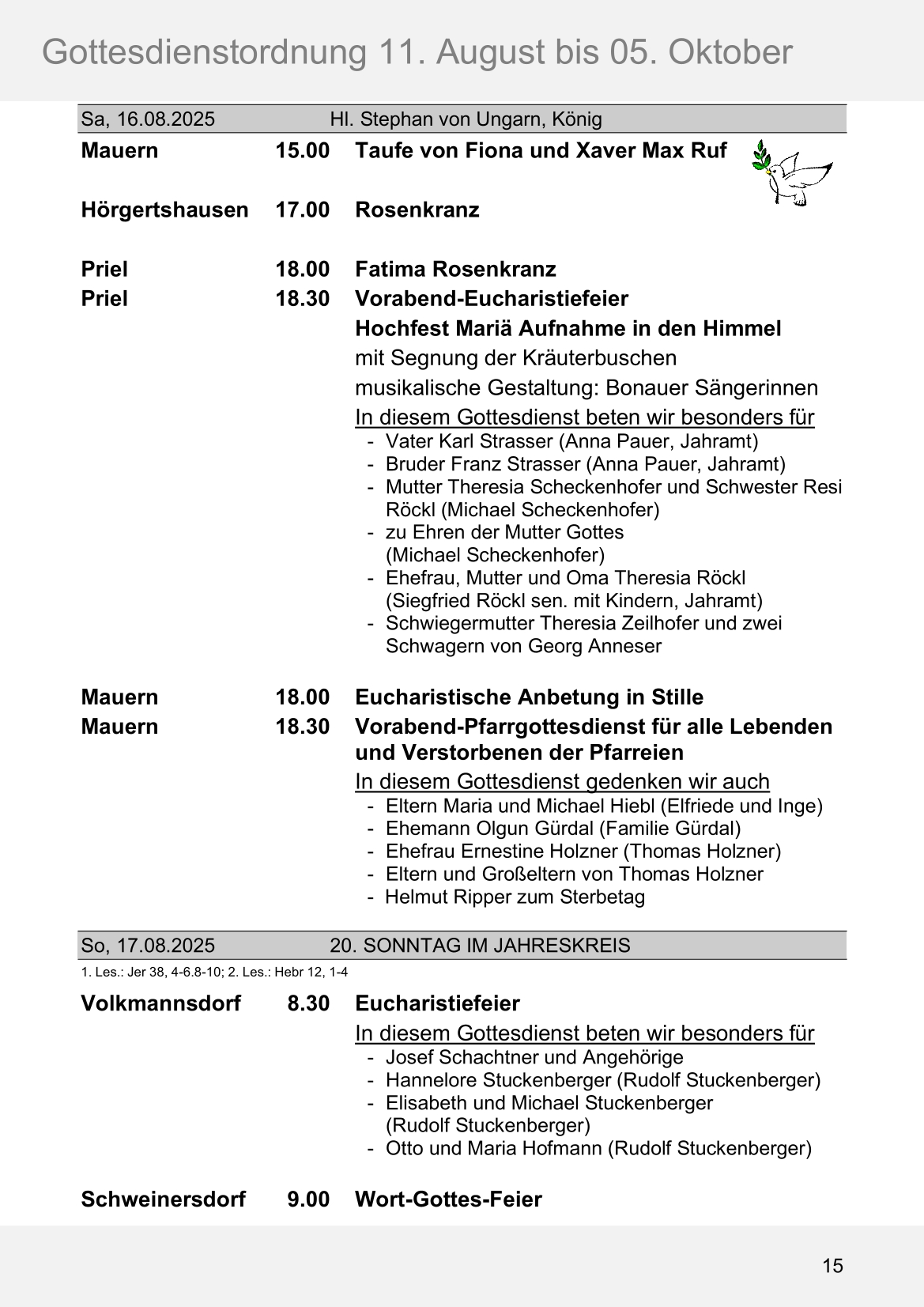 Pfarrblatt für die Pfarrverbände Hörgertshausen-Gammelsdorf und Mauern 11. August bis 05. Oktober 2025 Seite 15