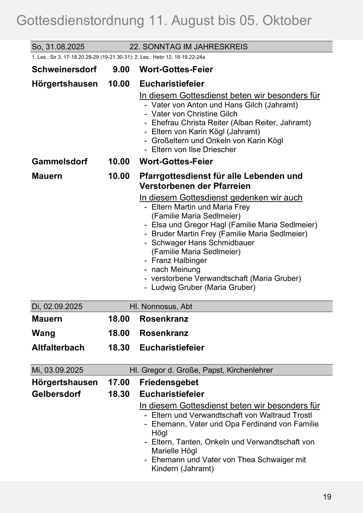 Pfarrblatt für die Pfarrverbände Hörgertshausen-Gammelsdorf und Mauern 11. August bis 05. Oktober 2025 Seite 19
