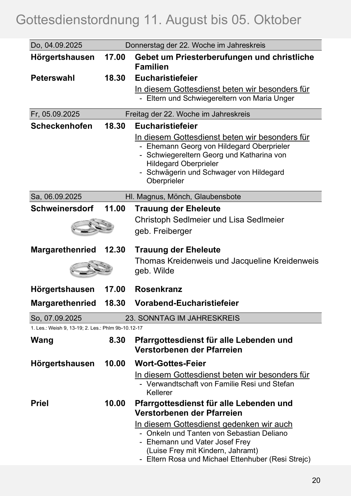 Pfarrblatt für die Pfarrverbände Hörgertshausen-Gammelsdorf und Mauern 11. August bis 05. Oktober 2025 Seite 20
