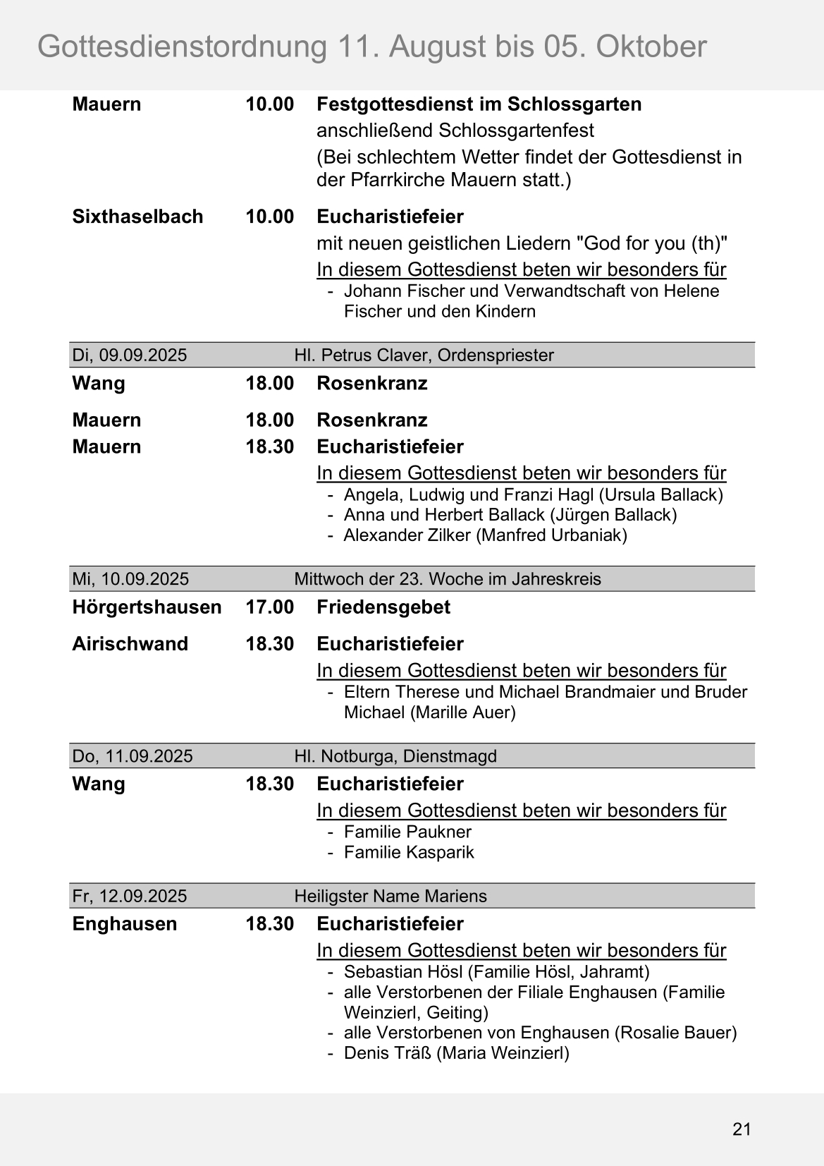 Pfarrblatt für die Pfarrverbände Hörgertshausen-Gammelsdorf und Mauern 11. August bis 05. Oktober 2025 Seite 21