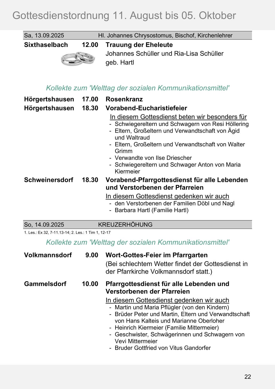 Pfarrblatt für die Pfarrverbände Hörgertshausen-Gammelsdorf und Mauern 11. August bis 05. Oktober 2025 Seite 22