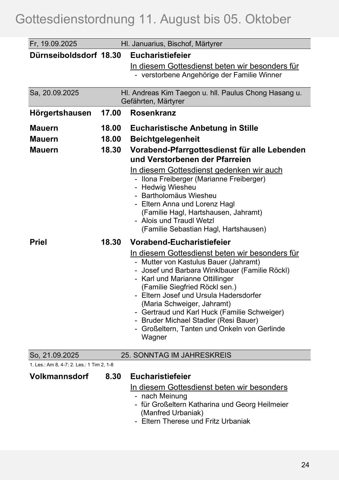 Pfarrblatt für die Pfarrverbände Hörgertshausen-Gammelsdorf und Mauern 11. August bis 05. Oktober 2025 Seite 24