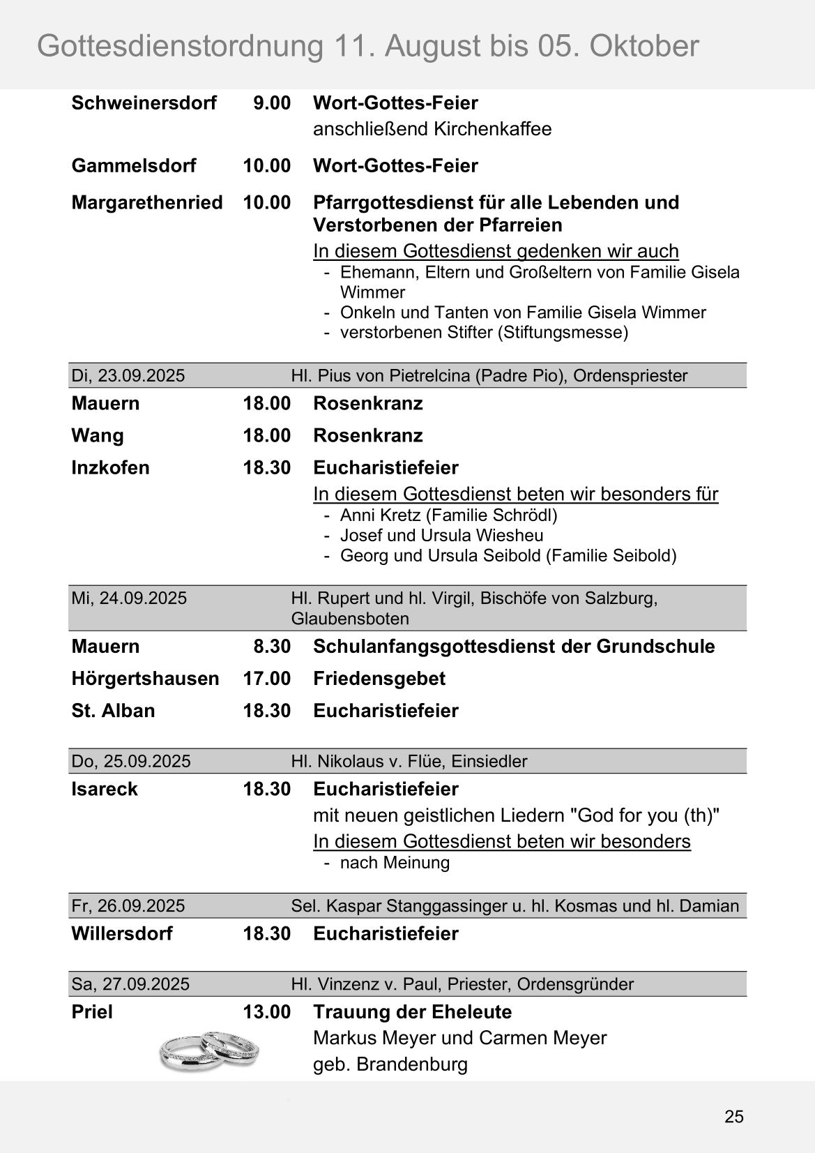 Pfarrblatt für die Pfarrverbände Hörgertshausen-Gammelsdorf und Mauern 11. August bis 05. Oktober 2025 Seite 25
