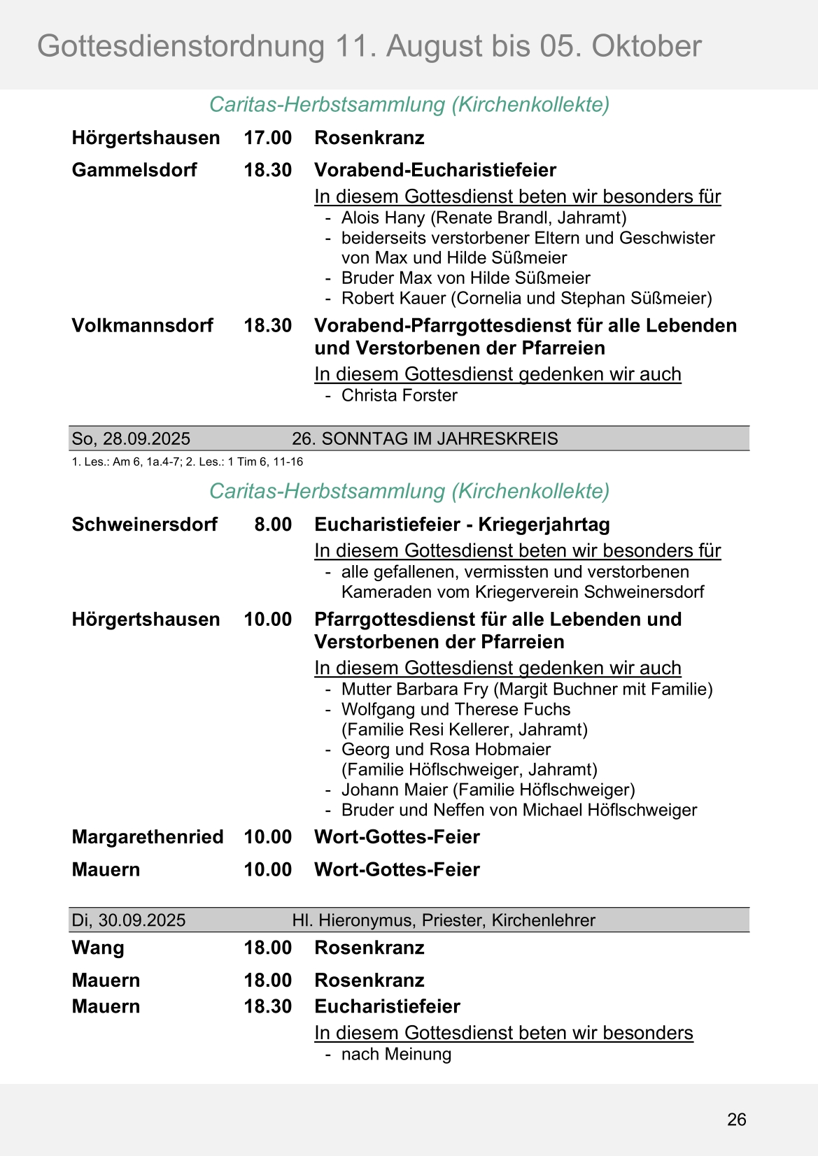 Pfarrblatt für die Pfarrverbände Hörgertshausen-Gammelsdorf und Mauern 11. August bis 05. Oktober 2025 Seite 26