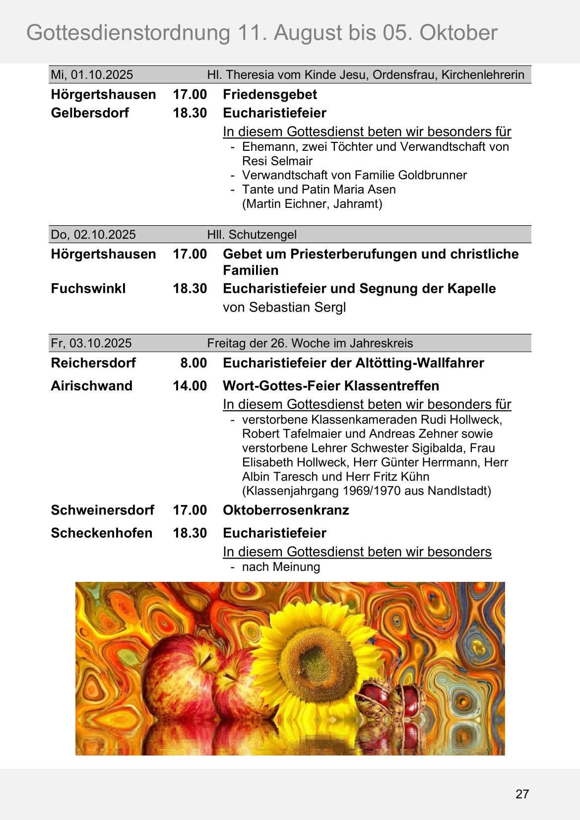Pfarrblatt für die Pfarrverbände Hörgertshausen-Gammelsdorf und Mauern 11. August bis 05. Oktober 2025 Seite 27