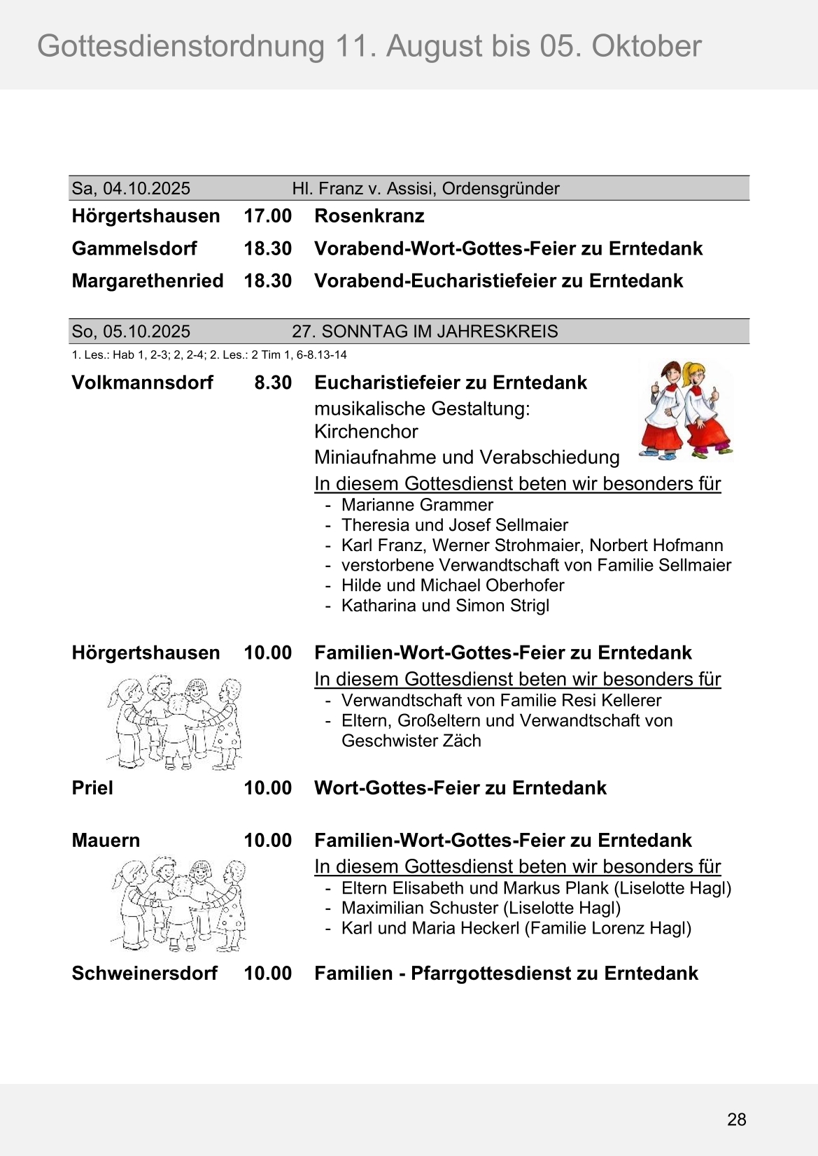 Pfarrblatt für die Pfarrverbände Hörgertshausen-Gammelsdorf und Mauern 11. August bis 05. Oktober 2025 Seite 28