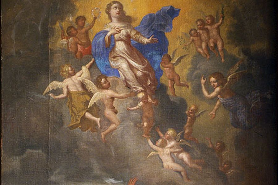 Darstellung der Himmelfahrt Marias am südlichen Seitenaltar der Benediktuskirche in Freising