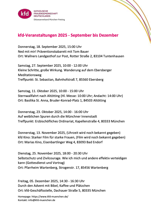 kfd-Veranstaltungen Sept. bis Dez. 2025