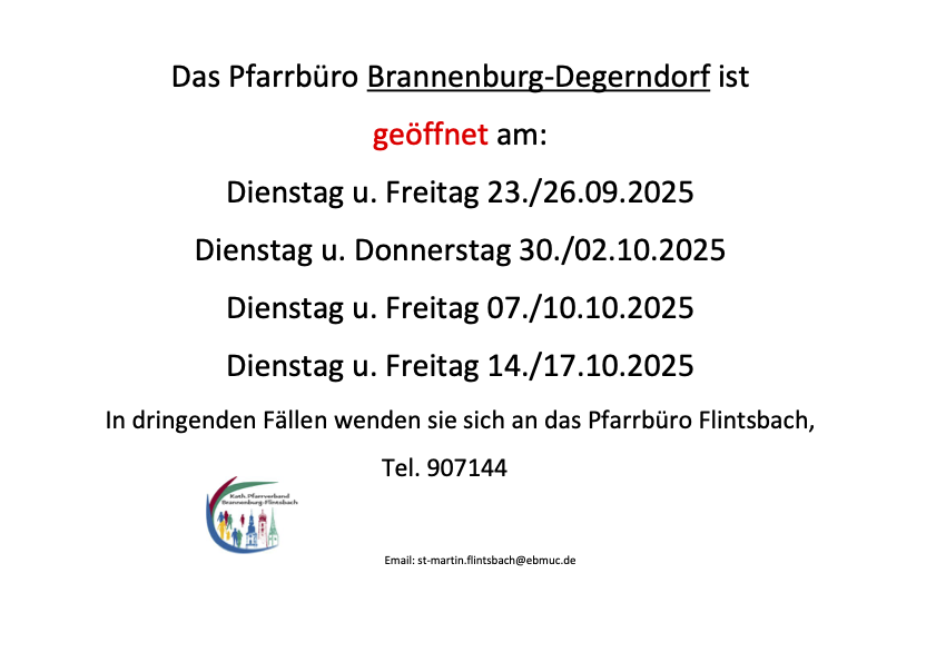 Aushang Büro Urlaub 2025 Degerndorf